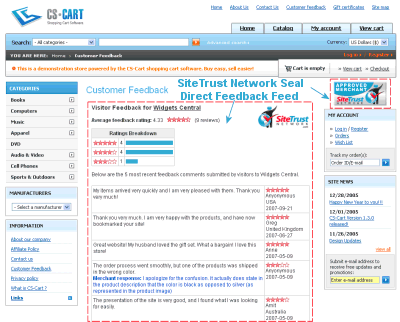 Screenshot of feedback feed on a CS-Cart store