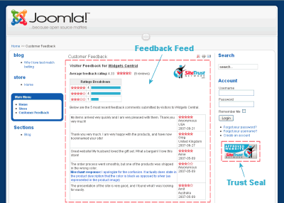 Preview of a demo Joomla website with SiteTrust Network featured installed