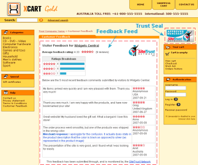 Preview of a demo X-cart store with SiteTrust Network featured installed
